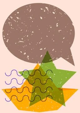 Risograph paper ship with speech bubble with geometric shapes. Objects in t.. Иллюстрация
