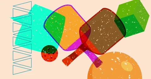 Risograph Pickleball and speech bubble with geometric elements video Stock Footage 306309392