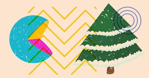 Risograph pine tree with simple geometric shapes animation Stock Footage 256620758