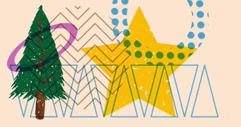 Risograph pine tree with simple geometric shapes Stock Footage 256620761