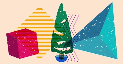 Risograph pine tree with simple geometric shapes video Stock Footage 256620762