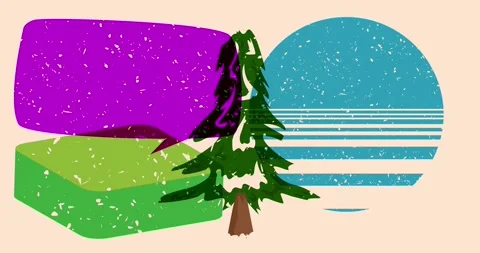 Risograph pine tree with speech bubble and simple geometric shapes animation Stock Footage 256827691
