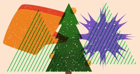 Risograph pine tree with speech bubble and simple geometric shapes Stock Footage 256827692