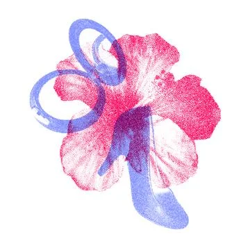 Risograph Print with Photocopy Effect Featuring Flowers, Vintage Womans Shoe Stock Illustration