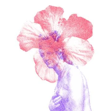 Risograph Print with Photocopy Effect Featuring Venus Statue and Flowers Stock Illustration