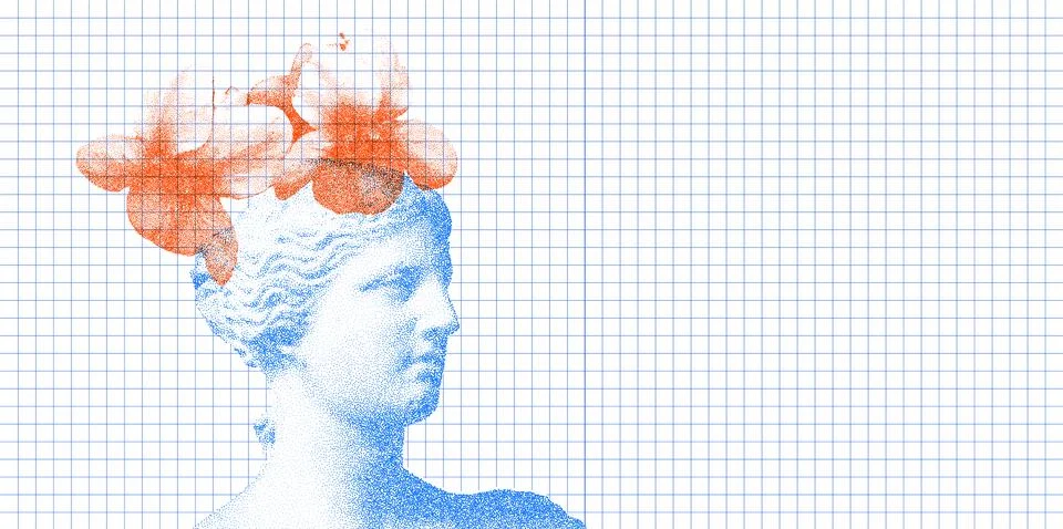 Risograph Print with Photocopy Effect Featuring Venus Statue and Flowers Stock Illustration