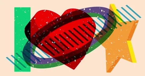 Risograph red heart with geometric elements video Stock Footage 262402766