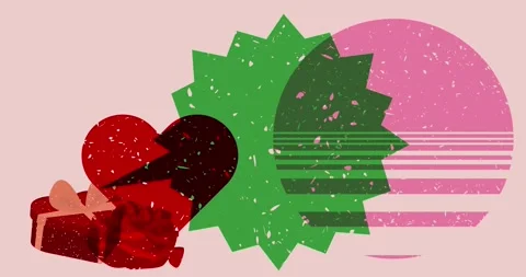 Risograph Red Heart, Gift Box and Rose and speech bubble video Stock Footage 328270626