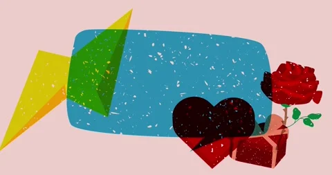 Risograph Red Heart, Gift Box and Rose and speech bubble Stock Footage 328270631