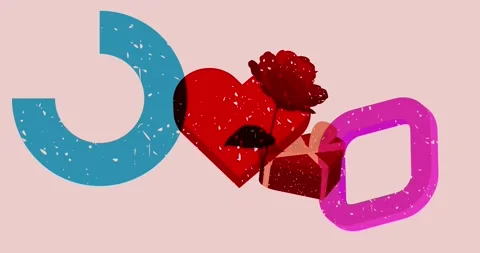 Risograph Red Heart, Gift Box and Rose video Stock Footage 328393431