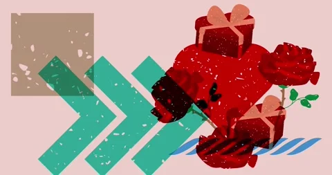 Risograph Red Heart, Gift Box and Rose animation Stock Footage 328393432