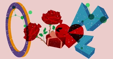 Risograph Red Heart, Gift Box and Rose Stock Footage 328393436