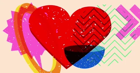 Risograph red heart with speech bubble and geometric elements Stock Footage 262600166