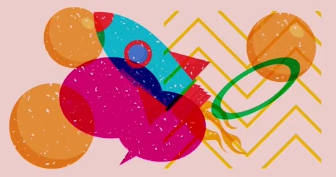 Risograph Rocketship and speech bubble with geometric elements video 스톡 동영상 313168991