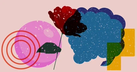 Risograph Rose and speech bubble with geometric elements video Stock Footage 301233670