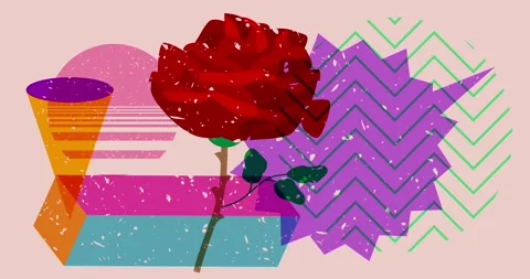Risograph Rose and speech bubble with geometric elements animation Video stock 301233672