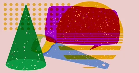Risograph Saw and speech bubble with geometric elements video Stock Footage 315543481