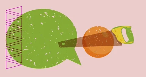 Risograph Saw and speech bubble with geometric elements Stock Footage 315543483