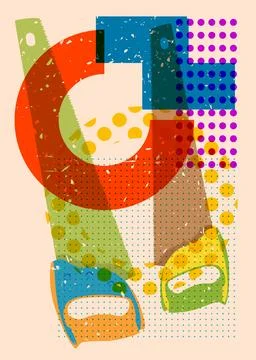 Risograph Saw with geometric shapes. Objects in trendy riso graph print tex.. Illustrazione stock