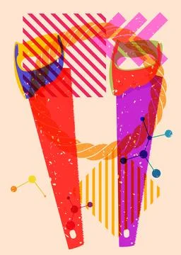 Risograph Saw with geometric shapes. Objects in trendy riso graph print tex.. Illustrazione stock