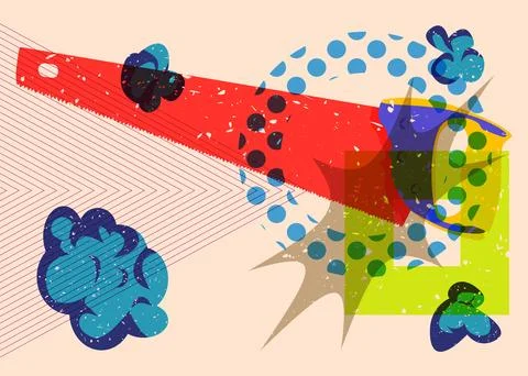Risograph Saw with geometric shapes. Objects in trendy riso graph print tex.. Illustrazione stock