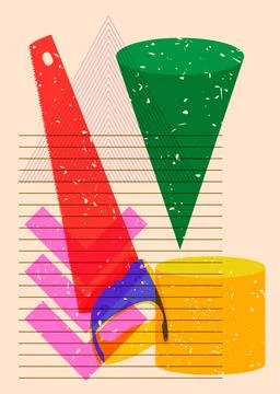 Risograph Saw with geometric shapes. Objects in trendy riso graph print tex.. Illustration