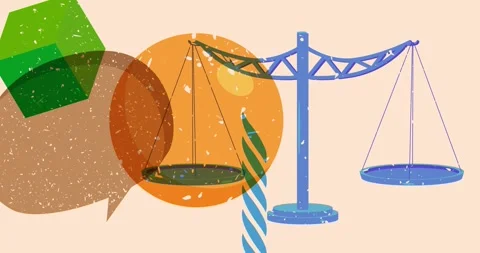 Risograph Scale and speech bubble with geometric elements video Stock Footage 310586289