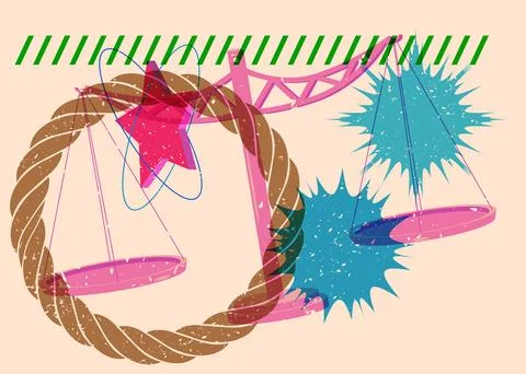 Risograph Scale with geometric shapes. Objects in trendy riso graph print t.. Stock Illustration