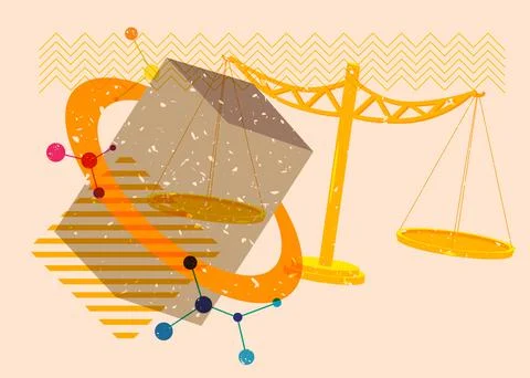 Risograph Scale with geometric shapes. Objects in trendy riso graph print t.. Stock Illustration