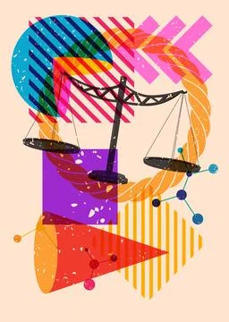 Risograph Scale with geometric shapes. Objects in trendy riso graph print t.. Stock Illustration