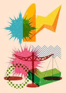 Risograph Scale with geometric shapes. Objects in trendy riso graph print t.. Illustrazione stock
