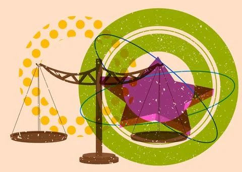 Risograph Scale with geometric shapes. Objects in trendy riso graph print t.. Stock Illustration