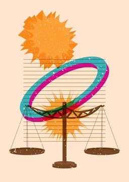 Risograph Scale with geometric shapes. Objects in trendy riso graph print t.. Stock Illustration