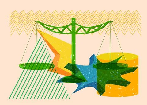 Risograph Scale with geometric shapes. Objects in trendy riso graph print t.. Stock Illustration