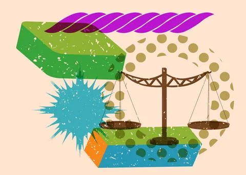 Risograph Scale with geometric shapes. Objects in trendy riso graph print t.. Stock Illustration