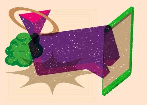 Risograph Smart Phone with speech bubble with geometric shapes. Objects in .. Illustrazione stock