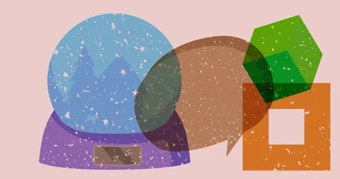 Risograph Snow Globe and speech bubble video with geometric elements Stock Footage 294654356