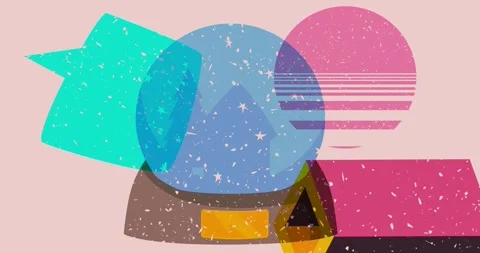 Risograph Snow Globe and speech bubble animation with geometric elements Stock Footage 294654379