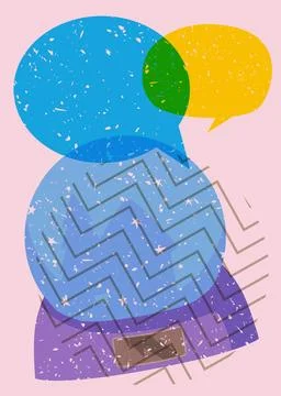 Risograph Snow Globe with speech bubble with geometric shapes. Objects in t.. Stock Illustration