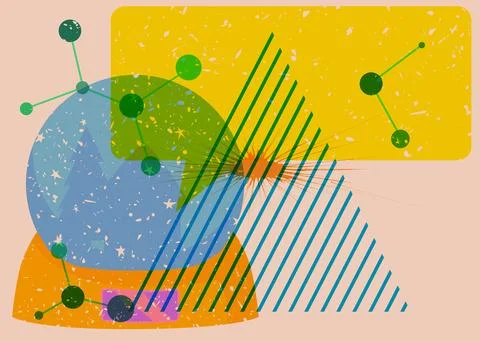 Risograph Snow Globe with speech bubble with geometric shapes. Objects in t.. Stock Illustration