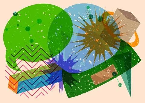 Risograph Snow Globe with speech bubble with geometric shapes. Objects in t.. Stock Illustration