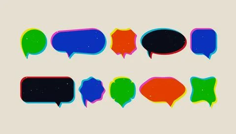 Risograph speak balloons. Doodle comic speech bubbles, cartoon empty chat dialog 스톡 일러스트