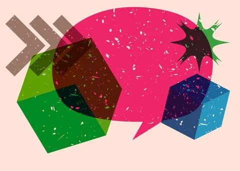 Risograph Speech Bubble with geometric shapes. Vector geometry elements wit.. 库存插图