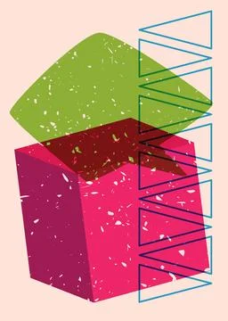 Risograph Speech Bubble with geometric shapes. Vector geometry elements wit.. Illustrazione stock