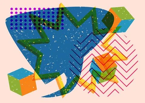 Risograph Speech Bubble with geometric shapes. Vector geometry elements wit.. 库存插图