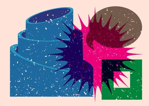Risograph Speech Bubble with geometric shapes. Vector geometry elements wit.. イラスト素材