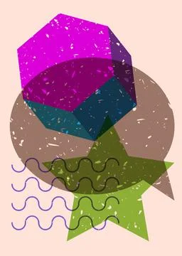 Risograph Speech Bubble with geometric shapes. Vector geometry elements wit.. 库存插图
