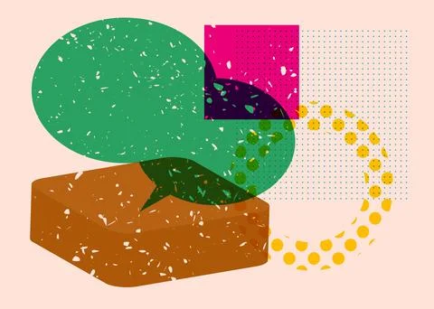 Risograph Speech Bubble with geometric shapes. Vector geometry elements wit.. イラスト素材