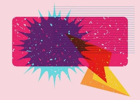Risograph Speech Bubble with geometric shapes. Geometry elements with Messa.. Stock Illustration