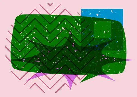 Risograph Speech Bubble with geometric shapes. Geometry elements with Messa.. イラスト素材